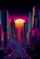 Cyberpunk neon city night scene. Great as a backdrop, wallpaper or to use in your art projects.