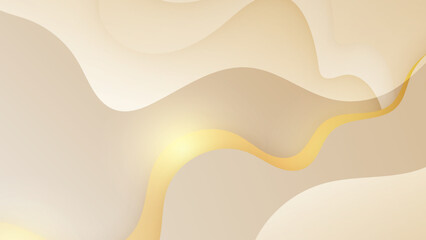 Abstract golden background with white and beige luxury glitter shapes. Golden lines luxury on cream color background. Gold elegant realistic paper cut style 3d. Vector illustration