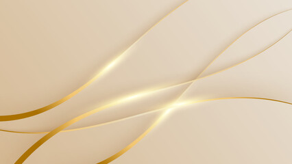 Fototapeta premium Abstract golden background with white and beige luxury glitter shapes. Golden lines luxury on cream color background. Gold elegant realistic paper cut style 3d. Vector illustration