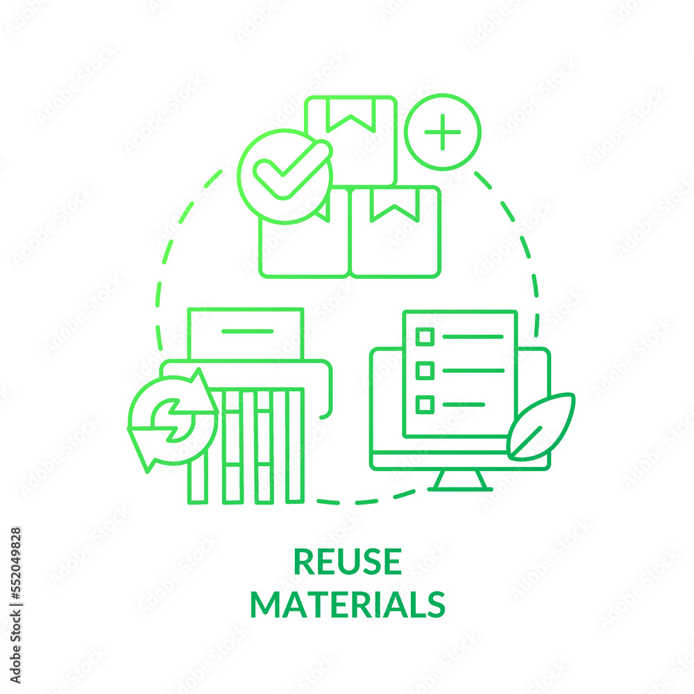 Poster reuse materials green gradient concept icon. recycling paper. renewable resources. sustainable usage