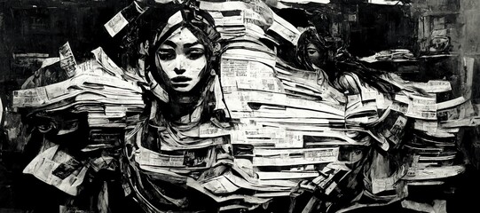 Surreal portrait of Woman made out of paper. Generative AI - obrazy, fototapety, plakaty