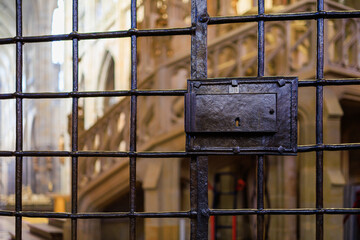 A lattice with a lock of a typical museum in a touristic place. Background with selective focus and...