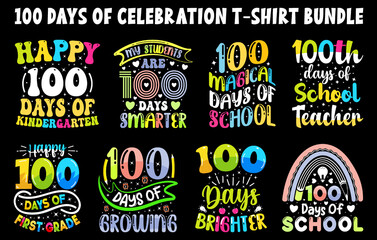 100th days of school t shirt bundle, hundred days t shirt design set, 100th days celebration t shirts, Kids Colorful t shirt bundle