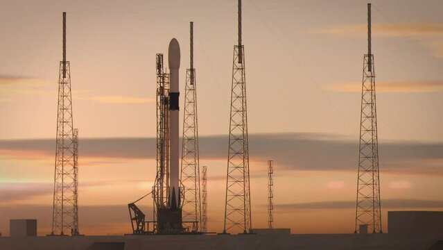 Space Rocket on the Launch Pad at Dawn, or Possibly Dusk