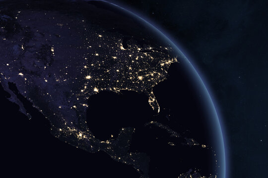 Earth at the night. North and Central America. This image elements furnished by NASA.
