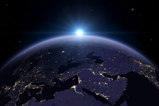 Nightly Earth in the outer space. This image elements furnished by NASA.