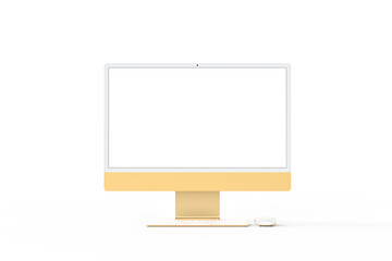 Modern desktop computer with blank white screen on white background