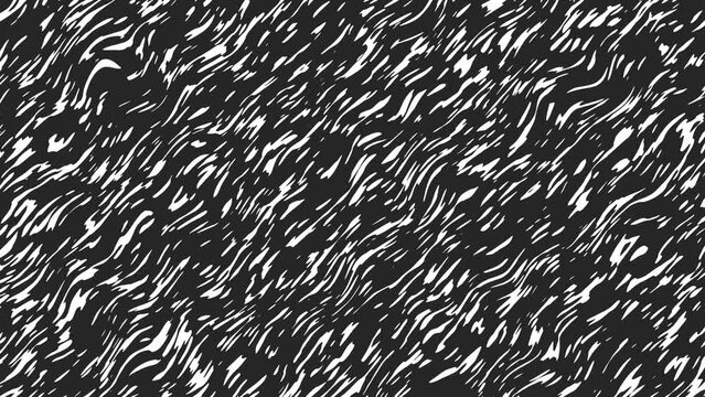 Frame-by-frame looping animation of an abstract texture pattern of long, sharp white blobs on a black background