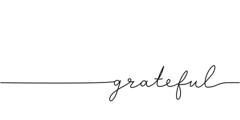 Grateful word - continuous one line with word. Minimalistic drawing of phrase illustration.