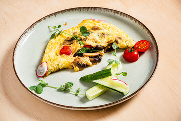 omelet with fresh vegetables on table