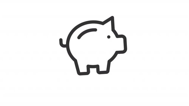 Animated piggy bank line ui icon. Personal account. Finance. Seamless loop HD video with alpha channel on transparent background. Outline isolated user interface element motion graphic animation