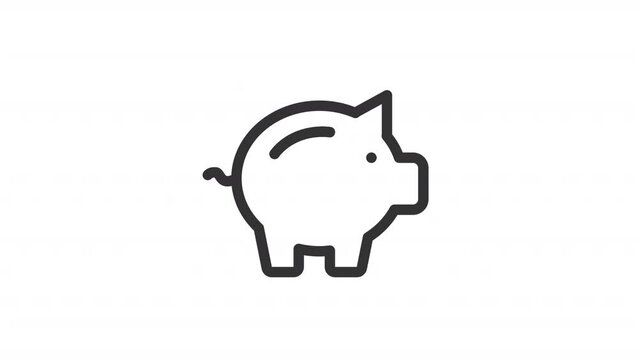 Animated savings line ui icon. Piggy bank and coin. Seamless loop HD video with alpha channel on transparent background. Outline isolated user interface element motion graphic animation