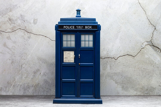 Bologna - Italy - December 1, 2022: Police call box. Tardis from Doctor Who.