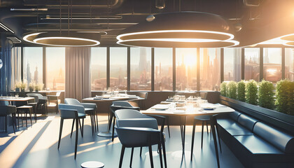 Interior of futuristic restaurant
