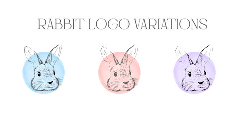 Vector logo for kid shop. Rabbit Illustration. Rabbit logo variations. Watercolour backgrounds