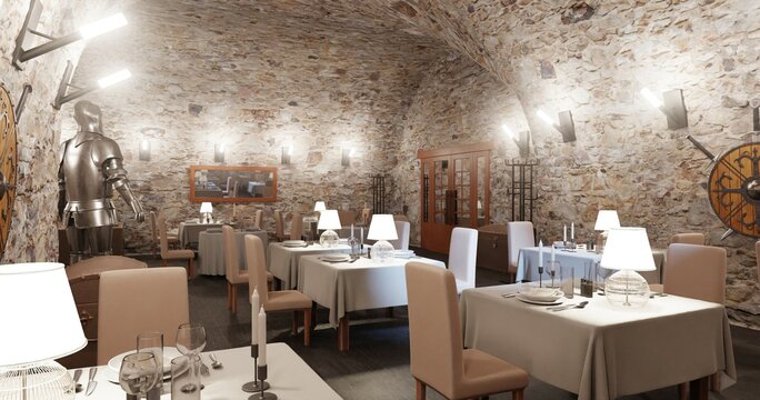 Realistic 3D Render of Cellar Restaurant