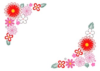 和風の花をコーナーに散りばめた、おめでたい雰囲気のフレームデザイン