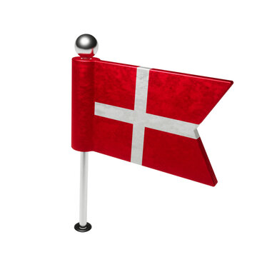 The flag of Denmark. Board pin in the shape of a flag. 3D Render.
