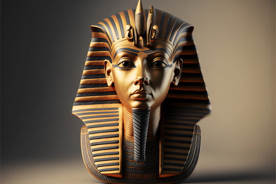 Mask of Egyptian pharaoh mask display background mockup copy space 3d render style generative AI