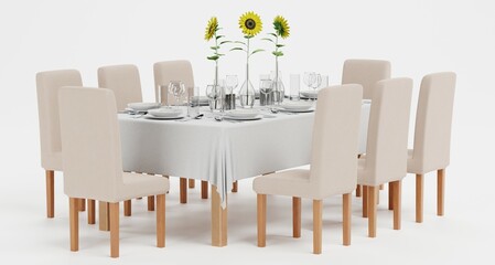 Realistic 3D Render of Restaurant Table