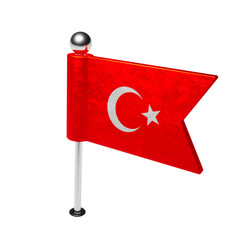 Turkish flag. Board pin in the shape of a flag.  3D Render.