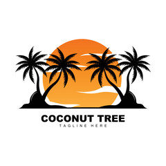 Coconut Tree Logo, Ocean Tree Vector, Design For Templates, Product Branding, Beach Tourism Object Logo