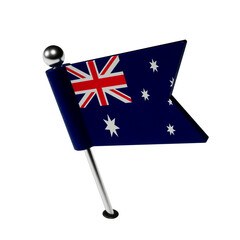 Flag of Australia. Board pin in the shape of a flag.  The flag is tilted to the left. 3D Render.