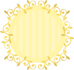円形のフレーム　ツタとストライプ背景　黄色