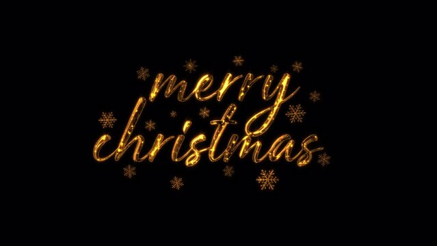 Merry Christmas golden star text  with many starflakes animation on blak background using QuickTime Alpha Channel ProRes 4444.