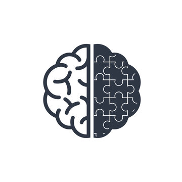 Mind, thought, psychology and mental illness concept. Vector flat color icon illustration. Symbol of creative thinking, brainstorming and dementia.
