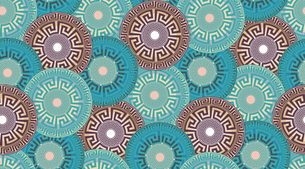 Abstract Decorative Ethnic Round Circles Seamless Pattern Luxury Interior Design Modern Greek Geometrical Background Trendy Fashion Colors