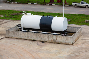 Storage tank white one of fuel oil in the horizontal tanks