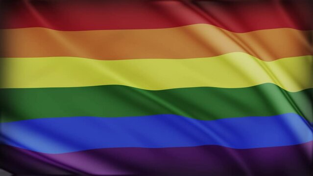 LGBTQIA+ Rainbow gay pride flag. Original LGBT flag symbol in the community. Dramatic dark storm  clouds on the background