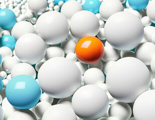 3d rendering Abstract background of orange and turquoise spheres of geometric shapes