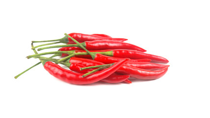 Isolated red ripe chili on white background soft and selective focus                               