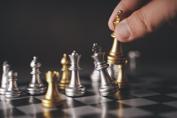 concept Chess pieces are arranged on a chessboard. The beginning of a chess game. Chess as a symbol of leadership, struggle, victory, strategy, business. Retro style.coppy space.