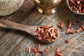 Red sandalwood chips - ingredient for essential oils