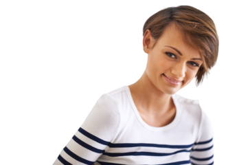 PNG of a cropped portrait of a beautiful young woman standing.