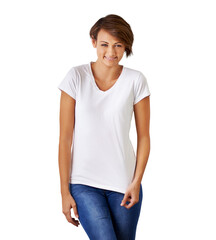 Obraz premium PNG of a cropped portrait of a beautiful young woman in jeans and a t shirt.