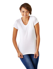 Obraz premium PNG of a cropped portrait of a beautiful young woman in jeans and a t shirt.