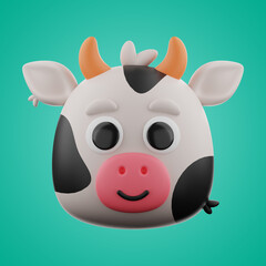 Animal cow icon 3d rendering on isolated background