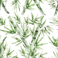 elegant greenery bamboo watercolor floral seamless pattern