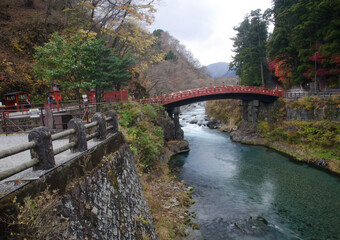 Fototapeta na wymiar Shinkyo, the Sacred Bridge over the Daiya River. Nikko. Tochigi Prefecture. Japan.