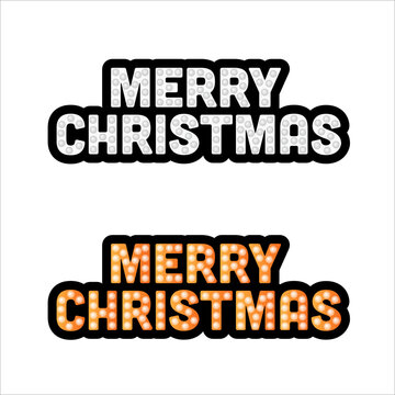 Merry Christmas lettering with marquee lights isolated on white background. Vector holiday illustration element.