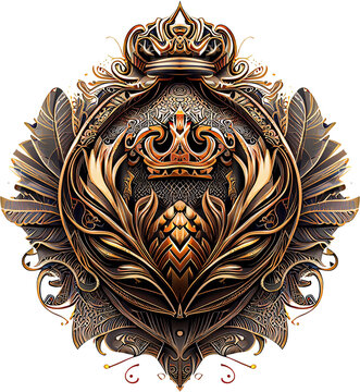 3d rendering of royal crown on metal badge without background
