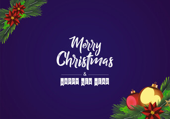 Christmas and New Year typographical with Amazing background with winter landscape with , light, stars. Xmas card.
