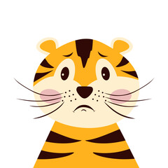 Cute Sad tiger cub in cartoon style. Illustration Sad little tiger. vector eps10 