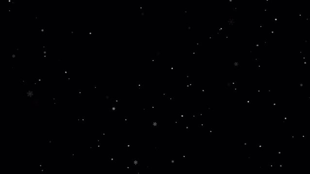 PNG Alpha.Motion Snow animation repesenting snow falling on black background.Snowfall overlay, slowly falling snow effect.