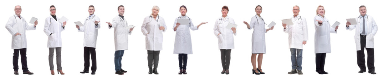 group of doctors with clipboard isolated on white