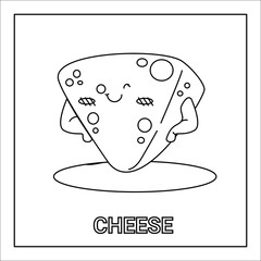 kawaii hand drawn illustration colouring page of food and drink